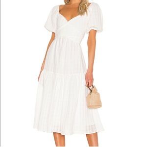 ASTR White Sonnet Midi Puff Sleeve Dress